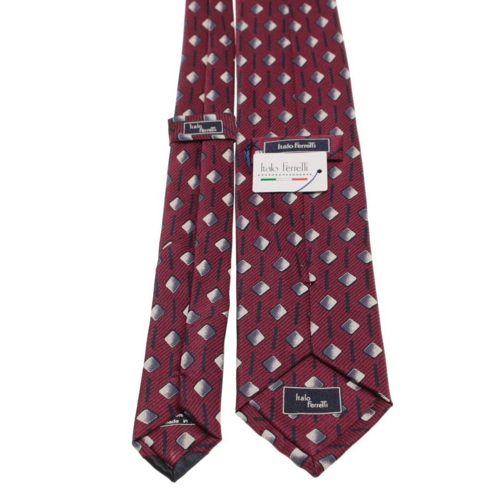 Italo Ferretti NWT Neck Tie in Red Geometric Print 100% Silk Made in Italy